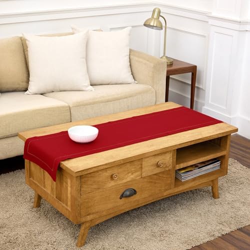 Solino Home 100% Pure Linen Table Runner Red, Classic Hemstitch 14 x 48 in by SolinoHome