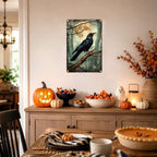 Vintage Metal Tin Sign Halloween Raven Full Moon Forest Dark Gothic Wall Art for Home Office 12×16 Inches with Metal Frame - Image 4