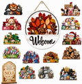 16 Pcs Interchangeable Welcome Sign for Front Door, 12 Inch Wooden Round Door Hanger with 15 Magnetic Seasonal Icons, Farmhouse Porch Entryway Decor for Holiday & Year Round，2Set by Cridano