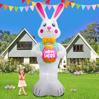 10FT Easter Inflatables Bunny Holding Easter Egg Decoration, Easter Blow up Yard Decoration White Rabbit Inflatable Built-in 3 LED for Easter Party Holiday Indoor Outdoor Yard Garden Decor - Image 5