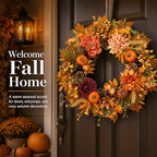22Inch Fall Wreath for Front Door, Large Autumn Harvest Garland Decoration - Image 2