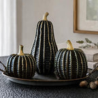 Pumpkin Fall Decor Indoor, 3Pcs Resin Black & Gold Pumpkin for Decorating by Unknown