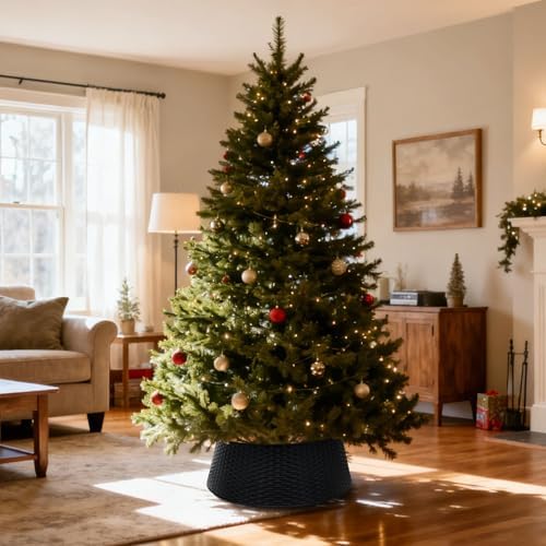 HarcoHome Christmas Tree Collar, 28.4" D Round Base Cover, Plastic Rattan Collar, Tree Ring for Artificial Trees, Tree Skirt for Artificial Xmas Tree Decorations (Extra Large, Black) - Image 7