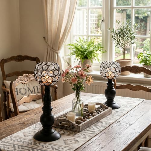Black Crystal Candle Holders Set of 4(11.4" & 8.8") - Image 4
