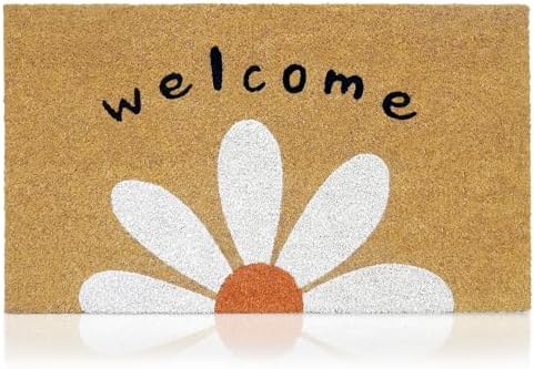 Coir Welcome Mat, Non-Slip, Welcome Daisy, 24 x 36 in by AmaruDoorMats