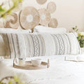 BlissBlush 20X54 Oversized Large Lumbar Pillow Cover for Bed, Rectangular Long Decorative Throw Pillowcase, Cotton Boho Accent Cushion with Black Tufted Pattern and Tassels, Cream Neutral (Cover Only) by BlissBlush