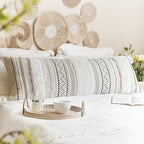 BlissBlush 20X54 Oversized Large Lumbar Pillow Cover for Bed, Rectangular Long Decorative Throw Pillowcase, Cotton Boho Accent Cushion with Black Tufted Pattern and Tassels, Cream Neutral (Cover Only) by BlissBlush
