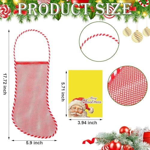 Leyndo 100 Pcs Long Mesh Christmas Stockings Bulk with 50 Christmas Stockings 50 18 Inches Santa Header Card Candy Cane Xmas Stocking for Event Gift Stuffing Family Holiday Party (Yellow) - Image 2