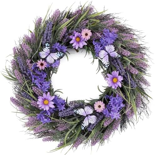 Valery Madelyn 18 inch Spring Lavender Wreaths for Front Door with Lights by ValeryMadelyn