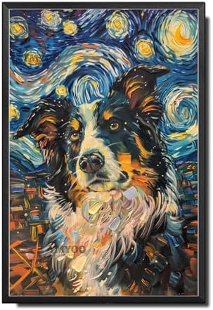 Metal Sign Tin Sign Vintage Wall Art Collie Starry Night Collie Watchful Collie in A Night Sky for Home Farm and Seasonal Displays Rustproof Aluminum 12×16 Inches with Metal Frame by YmyooForTinSign