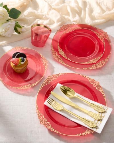 Bestluck 700PCS Clear Red Plastic Plates for 100 Guests - Image 4
