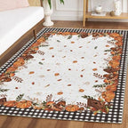 Artoid Mode Buffalo Plaid Pumpkins Mushrooms Birdhouse Leaves Fall Area Rug, Autumn Thanksgiving Home Decor Low-Profile Washable Area Rugs for Entryway Bedroom Living Room Laundry Room Indoor 5x7 Feet - Image 2