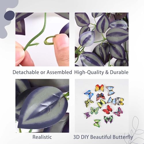 BLEUM CADE Fake Hanging Plants, 4pcs Artificial Hanging Plant, Faux Deep Purple Vines Hanging Plant for Wall Home Living Room Indoor Outdoor Halloween Decor (No Baskets) - Image 7