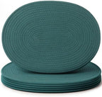Oval Woven Placemats Set of 6, Cotton Rope 16x12 Inch, Green by Gandeer