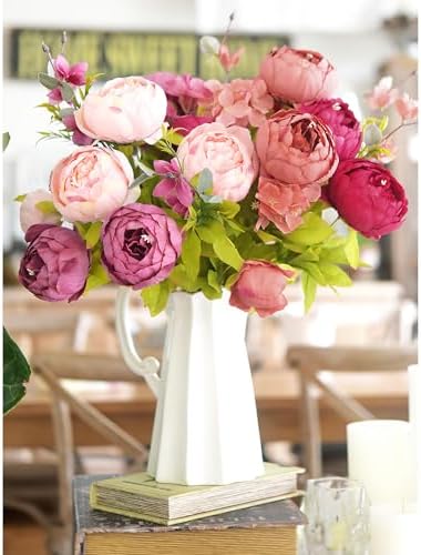 FiveSeasonStuff Mixed Peach, Pink & Plum Artificial Peony Bouquet Set of 2 - Image 5