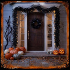 XunYee 6 ft Halloween Black Garland Artificial Norfolk Pine Garland Decor - Image 2