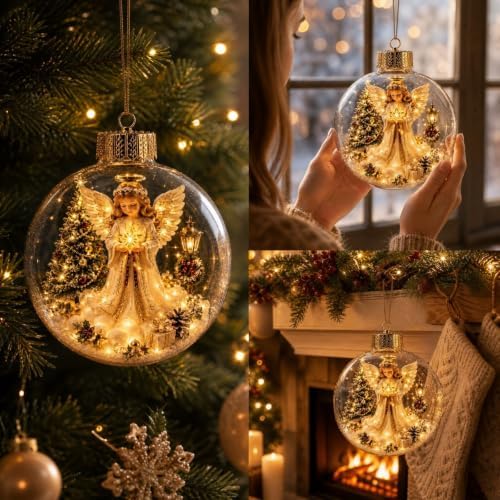 12PCS Glowing Christmas Ornaments - Mini Gold Light-Up Christmas Ball Ornaments - Christmas Tree Ornament with Warm LED Light for Tree Mantel, Holiday Scene Decoration & Gift - Image 5