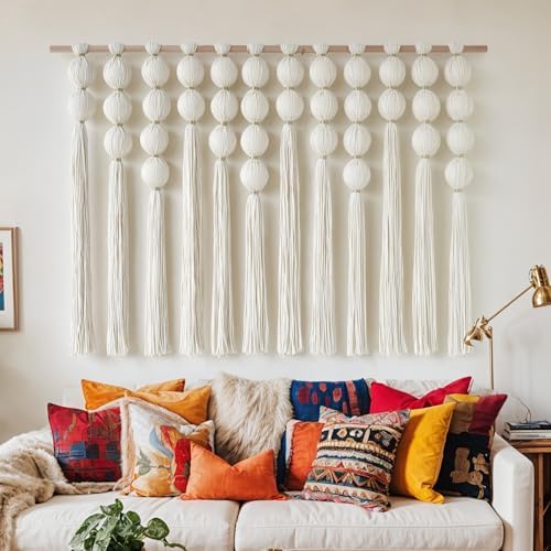 Macrame Wall Hanging Ball Boho Wall Decor Fiber Art Handmade 47"W*32"L by FLBER