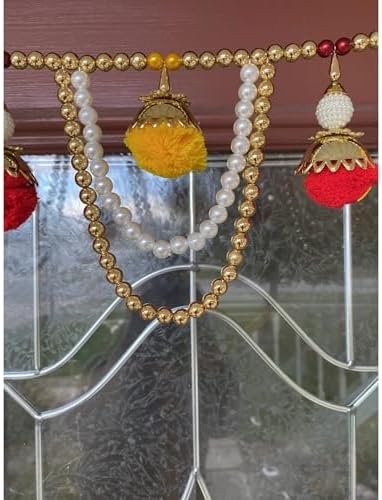 LOVENSPIRE Bead Door Toran with Pompom 3.3 ft - Traditional Indian Moti Wall & Window Hanging Valance for Home, Wedding, Diwali Pooja & Festive Decorations - Image 5