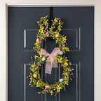 Glitzhome 24.8”H Easter Bunny Spring Wreath with Ribbon Bow Easter Eggs for Front Door Wall Decoration Easter Rabbit Garland with Colored Eggs Berries Wall Front Door Easter Decoration by Glitzhome
