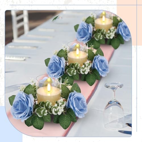 Yunlly 20 Pcs Rose Candle Rings with Candles Sets, Blue - Image 6