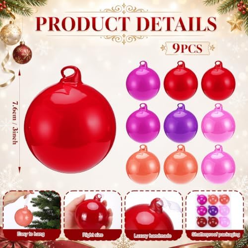 FoldTier 9pcs 3" Colorful Glass Ball Christmas Tree Ornament, Mix Color - Image 2