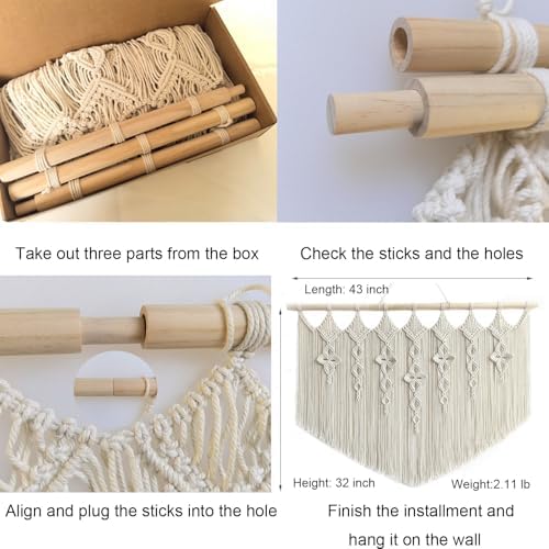 Achart Macrame Wall Hanging Large- Boho Wall Decor- large wall art- Wall Decor Living Room- Macrame Tapestry Boho Decor for Bedroom (Beige-Flower) - Image 6