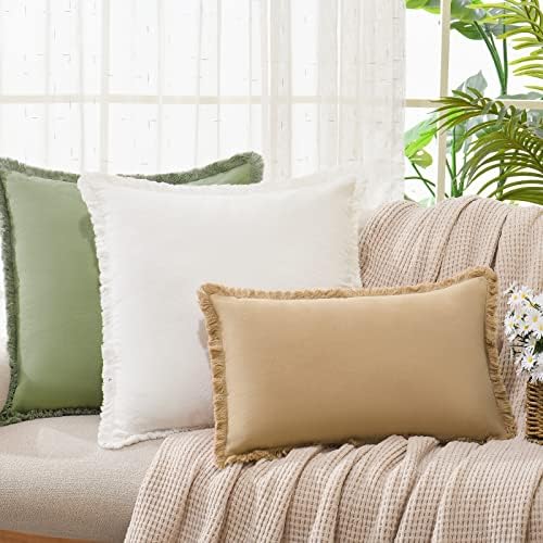 ZWJD Pillow Covers 18x18 Set of 2 Cream Throw Pillow Covers with Fringe Chic Cotton Decorative Pillows Square Cushion Covers for Sofa Couch Bed Living Room Farmhouse Boho Decor - Image 3