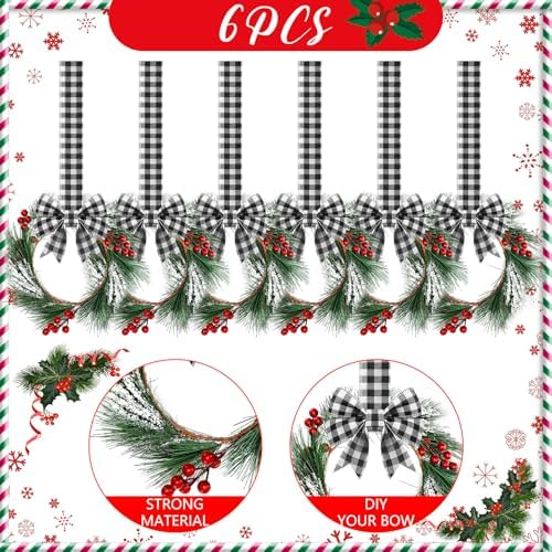 Crowye 6 Pcs Mini Christmas Wreaths Kitchen Cabinet Door, Black and White - Image 3