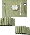 Leetaltree Pea Green Placemats Set of 12 - Heat Resistant Non-Slip Place mats for Dining Table, Washable Durable PVC Vinyl Woven Table Mats（Pea Green, 12） by Leetaltree-ArtatEveryTable