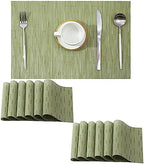 Leetaltree Pea Green Placemats Set of 12 - Heat Resistant Non-Slip Place mats for Dining Table, Washable Durable PVC Vinyl Woven Table Mats（Pea Green, 12） by Leetaltree-ArtatEveryTable