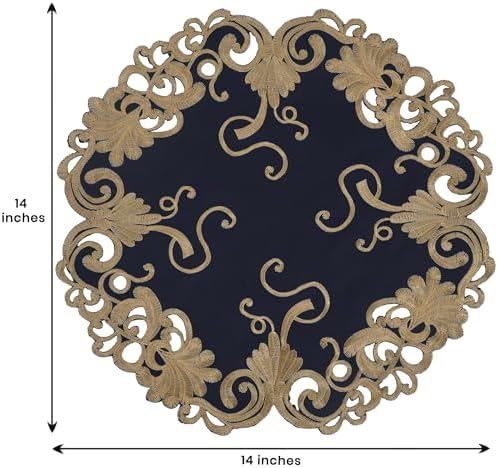 Decozen Set of 12 Doilies for Table, Lace Doilies - Rustic, Crochet, Farmhouse, Kitchen, Round Christmas Placemats - Dining Table Centerpiece Decor - 15 inch Gold Blue, The Vintage Opulence Collection - Image 7