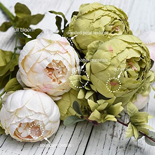 FiveSeasonStuff Rustic Brown, Beige & Green Artificial Peony Set of 2 - Image 3