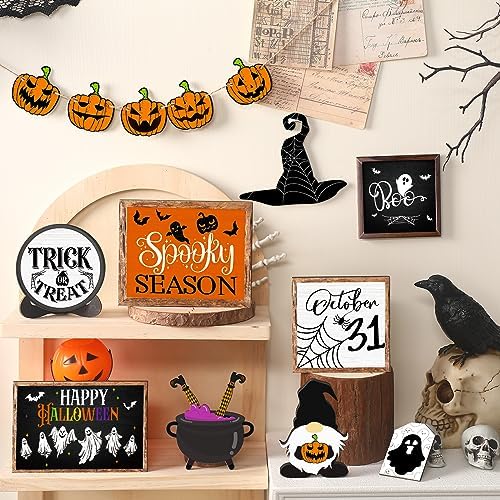 14 Pcs Halloween Tiered Tray Decor Set, Gnome Wood Table Signs (Cool) - Image 5