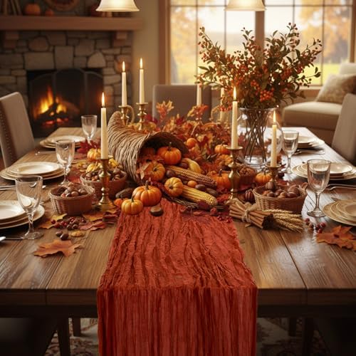 6 Pcs Fall Cheesecloth Table Runner Thanksgiving Boho Gauze 118" - Image 3