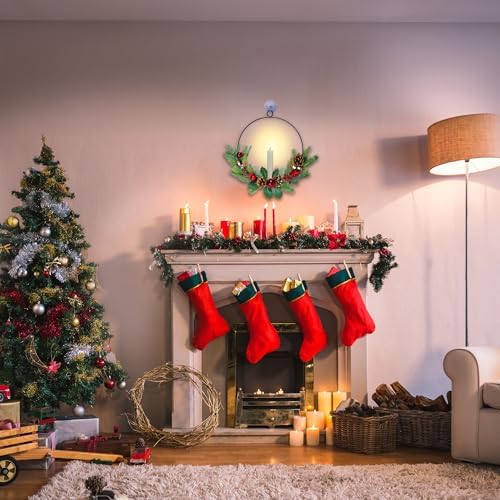 2Pack Christmas Wreaths for Front Door with LED Taper Candles, 16-inch Window Wreath Christmas with Light & Remote, Battery Operated Outdoor Winter Ornaments Christmas Decorations丨Basic丨 - Image 4
