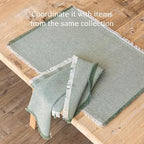 Over&Back Set of 4 Woven Frayed Chambray Placemats - Colorful Dining Table Mat - Hand-Finished Frayed Edges - 100% Cotton - Machine Washable - Kitchen and Home Decor - Green - 14" L X 20" W - Image 3