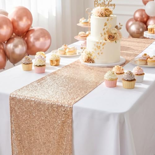 ShinyBeauty Champagne Table Runner 12x108, 15 Pack Sequin for Wedding Party - Image 4