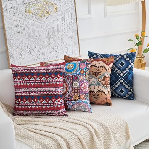 Couch Bohemian Patterned Throw Pillow Covers 20X20 Inch Set of 4 Square Farmhouse Decorative Cushion Covers Boho Vintage Pillow Cases for Sofa Living Room Bedroom Outdoor Patio Porch - Image 3