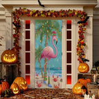 Pfrewn Christmas Decorations Door Cover Christmas Tropical Flamingo Palm Tree Crab Front Door Backdrop Banner Winter Holiday Garage Door Sign for Home Indoor Outdoor Party Supplies 36x98 in - Image 5