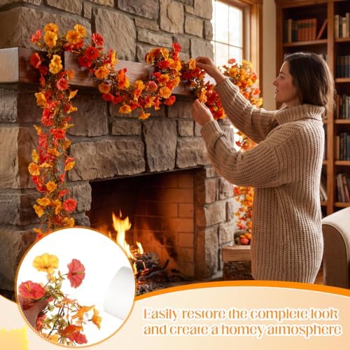 6 Pcs 6 ft Fall Artificial Flower Garland for Thanksgiving Decor - Image 5