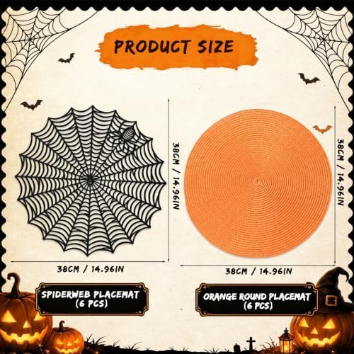 Pickmesh 12 Pcs Halloween Table Decor Orange Black Spiderweb Placemats - Image 2