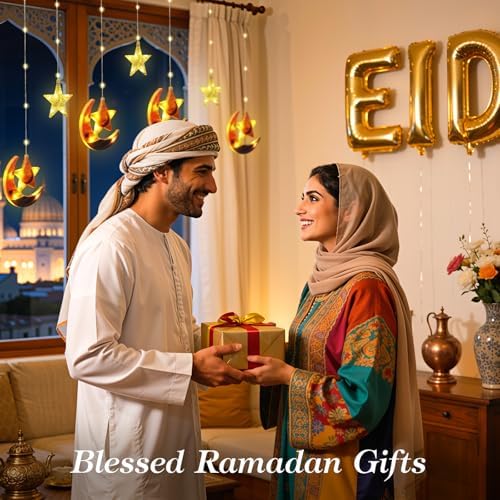 Lewondr Ramadan Curtain String Lights, 138 LEDs Moon Castle Star Lights - Image 6