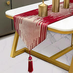 Luxury Red Table Runner 13 x 98 Inches Long, Modern Gold Abstract Geometric by Fullony