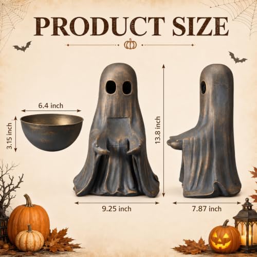 13.4 Inch Metal Halloween Ghost Candy Bowl Holder Standing Vintage - Image 3