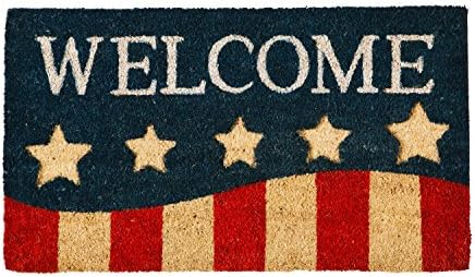 Evergreen Coir Welcome Patriotic Stripes Entrance Doormat | Indoor and Outdoor | 28-inches x 16-inches | Non-Slip Backing | All-Season | Natural Heavy-Duty Low Profile | Home Décor by EvergreenFlag