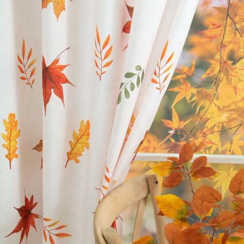 youleyar Fall Curtains for Living Room, 72 Inch Length Rod Pocket Thanksgiving Curtian Panels, Autumn Falling Maple Leaves Window Drapes for Bedroom Dining Room Drapes, 52" W x 72" L - Image 6