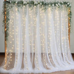 10x8ft White Backdrop Curtain with Lights String for Parites, Sheer Photo Backdrop Tulle Curtains for Wedding Baby Shower Birthday Party Photo Shoot Decorations by Partisky