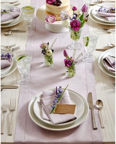 Solino Home 100% Linen Table Runner Lilac, Classic Hemstitch 14 x 108 in - Image 3