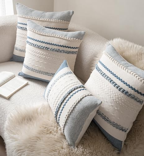 Cethom Boho Throw Pillow Covers 20x20 Inch Set of 2, Blue Textured Decorative Couch Pillow Cases for Farmhouse Home Decor, Accent Cushion Cover for Sofa, Bed, Living Room, Bedroom - Image 2
